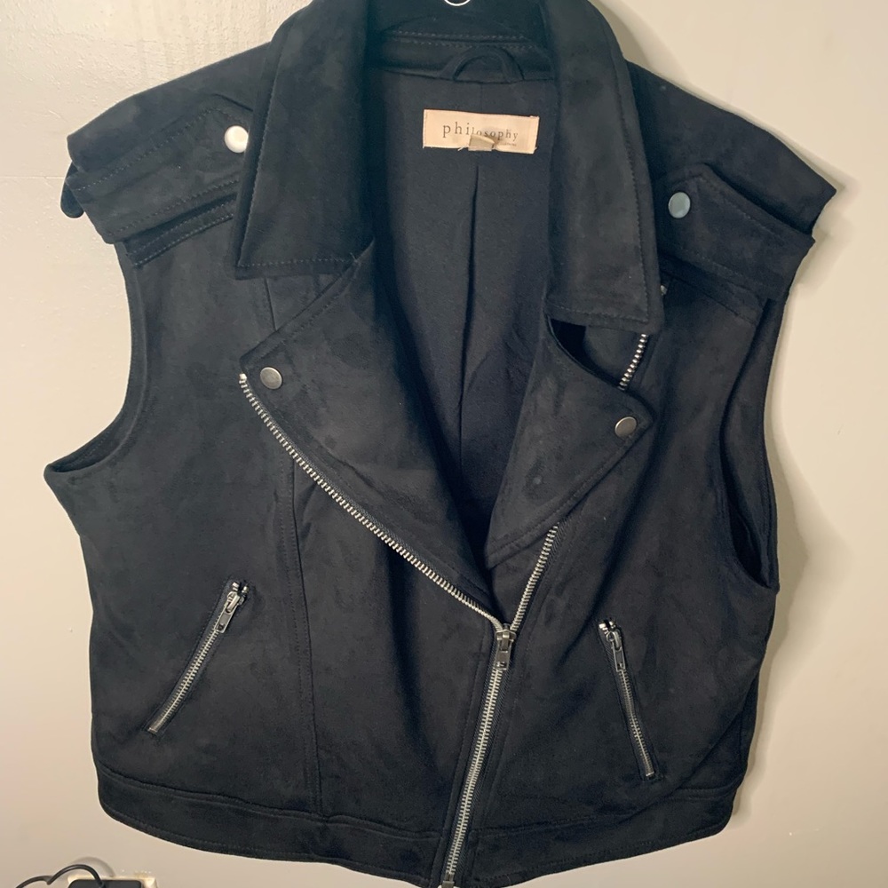 Philosophy black faux suede vest biker style size XL